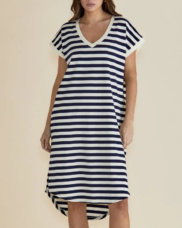 JOLENE T-SHIRT DRESS - Navy/Cream Stripe