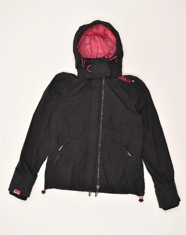 SUPERDRY Womens Hooded Windbreaker Jacket UK 12 Medium Black Polyester